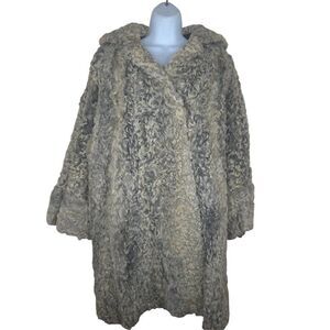 Vintage 50s Curly Lamb Mongolian Fur Coat Beige Gray Womens M Jordan Marsh